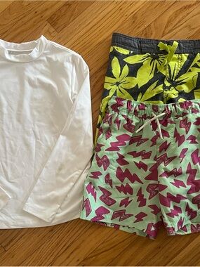 Boys Cat & Jack, Old Navy White Rashguard & Two Swim Shorts Set